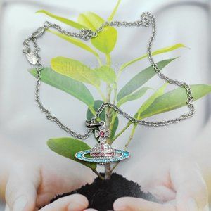 Vivienne Westwood Diamond Planet Necklace Silver